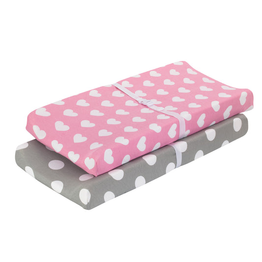 EVERYDAY KIDS 2 Pack Cotton Jersey Knit Changing Pad Cover - Hearts/Dots