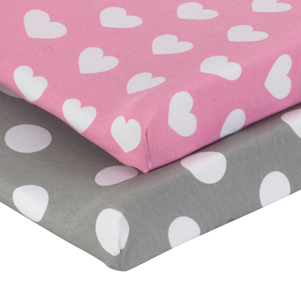 EVERYDAY KIDS 2 Pack Cotton Jersey Knit Changing Pad Cover - Hearts/Dots