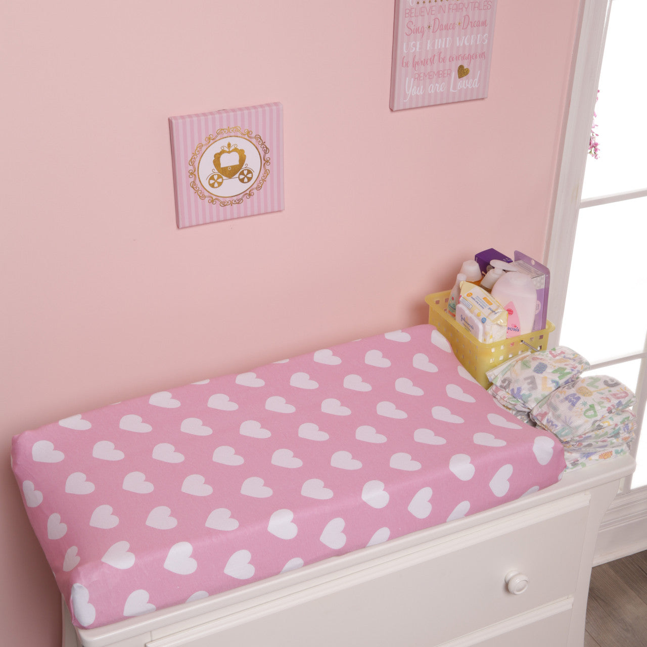 EVERYDAY KIDS 2 Pack Cotton Jersey Knit Changing Pad Cover - Hearts/Dots