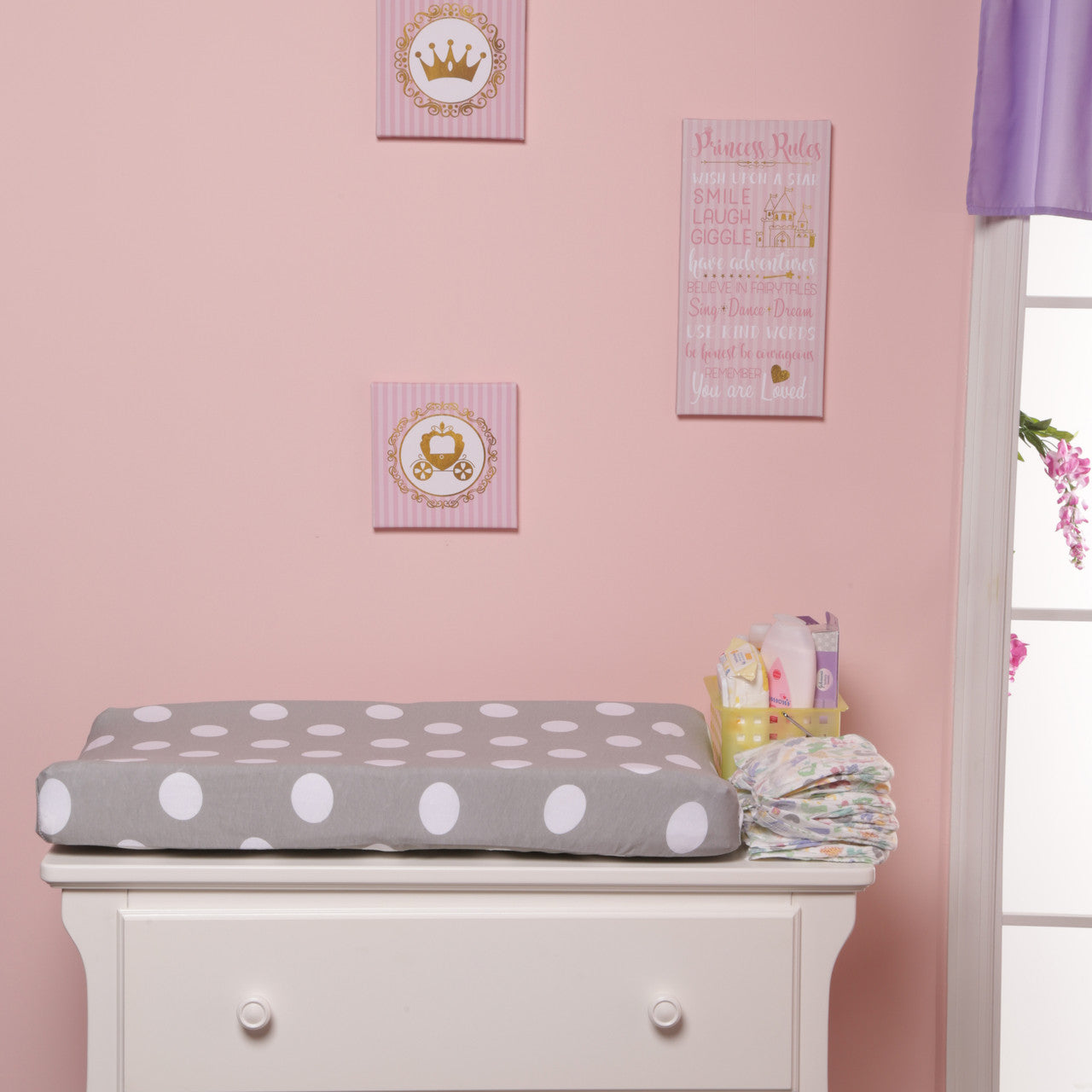 EVERYDAY KIDS 2 Pack Cotton Jersey Knit Changing Pad Cover - Hearts/Dots