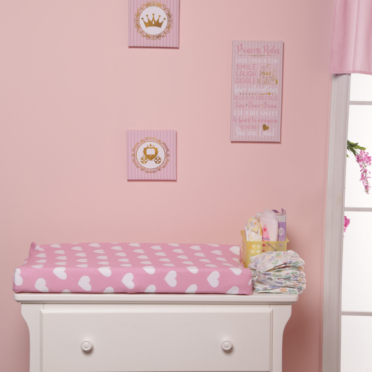 EVERYDAY KIDS 2 Pack Cotton Jersey Knit Changing Pad Cover - Hearts/Dots