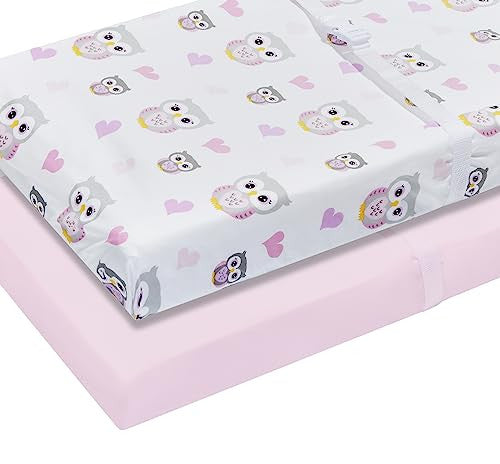 2 PK Changing Pad Covers - Owls and Pink