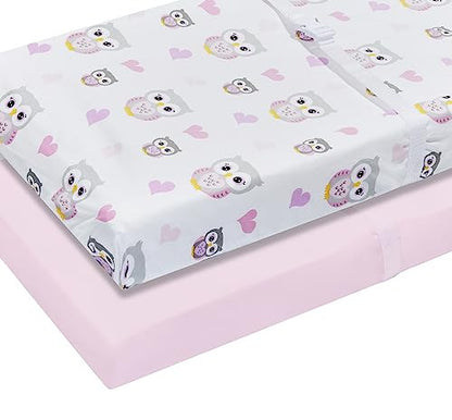 2 PK Changing Pad Covers - Owls and Pink
