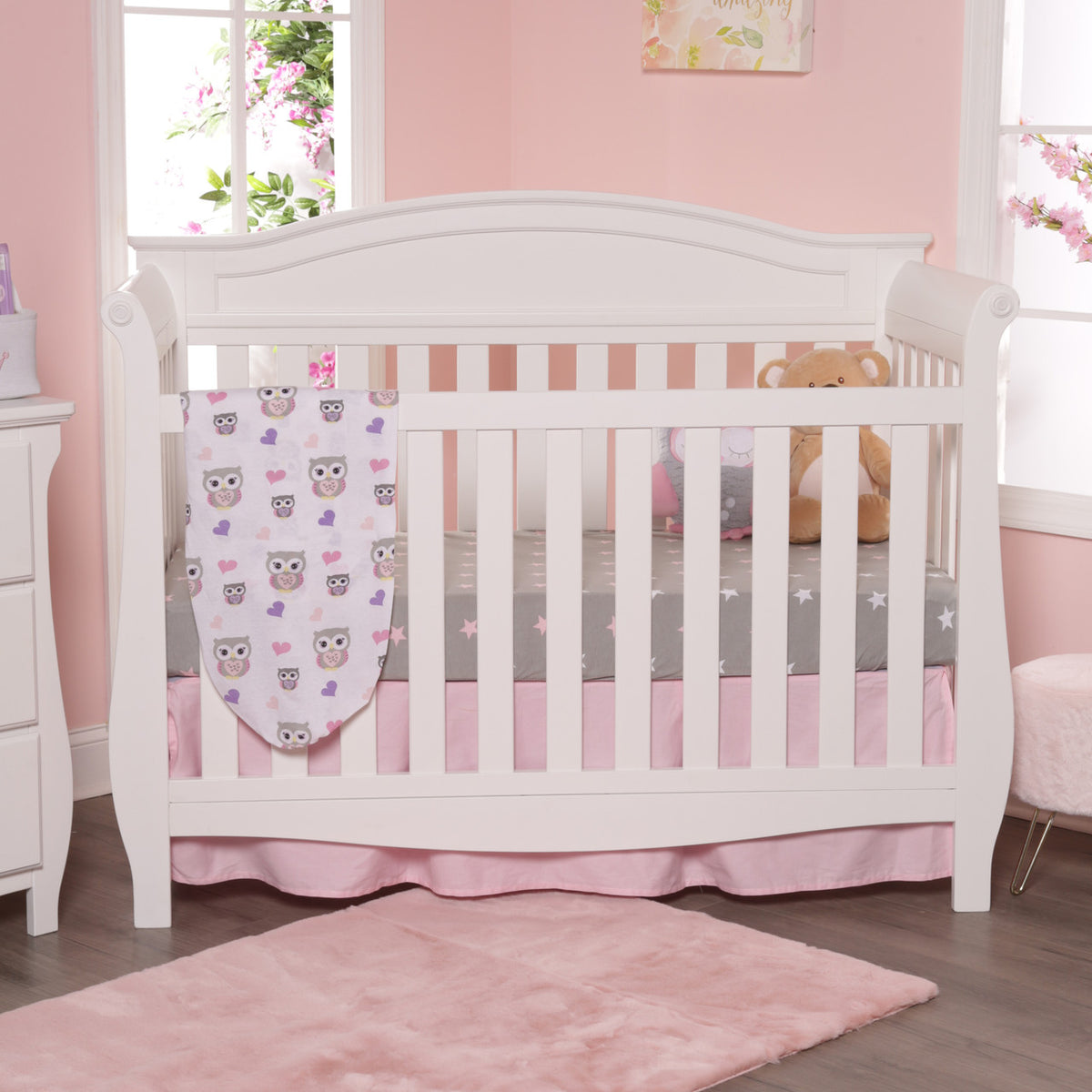 Everyday Kids Fitted Crib Sheet - Owls/Stars