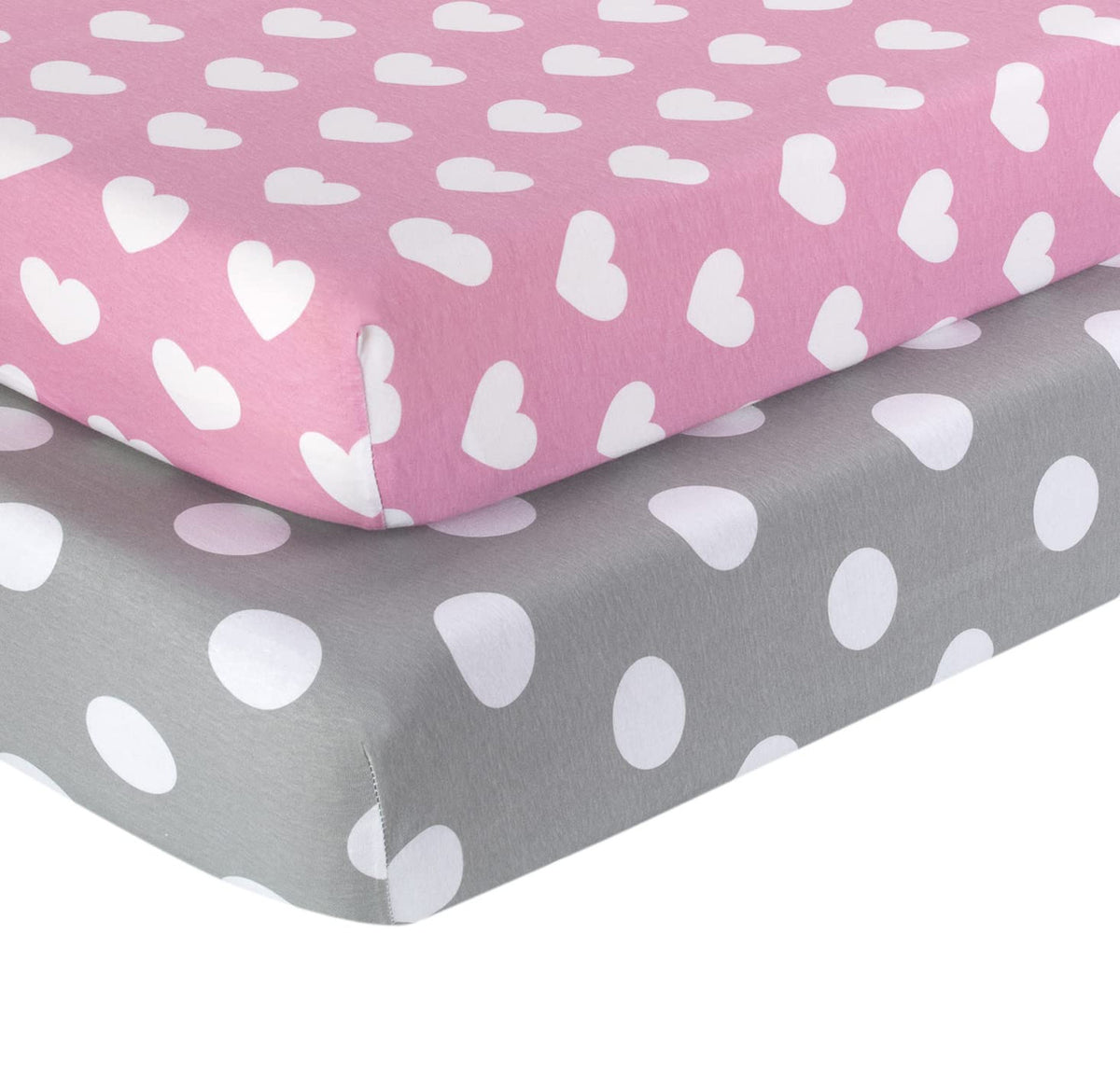 Everyday Kids 2 Pack Fitted Crib Sheet - Hearts/Polka Dots