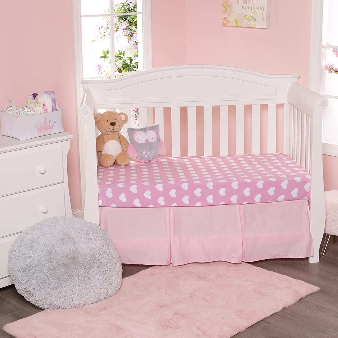 Everyday Kids 2 Pack Fitted Crib Sheet - Hearts/Polka Dots