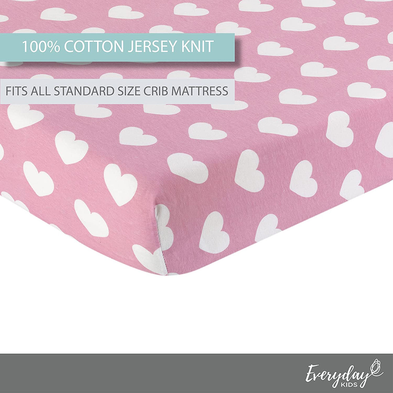 Everyday Kids 2 Pack Fitted Crib Sheet - Hearts/Polka Dots