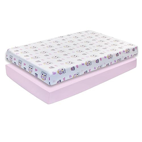 2PK Crib Sheets - Owls and Pink