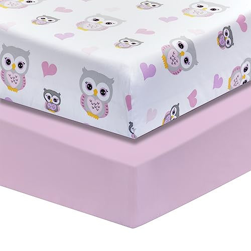 2PK Crib Sheets - Owls and Pink