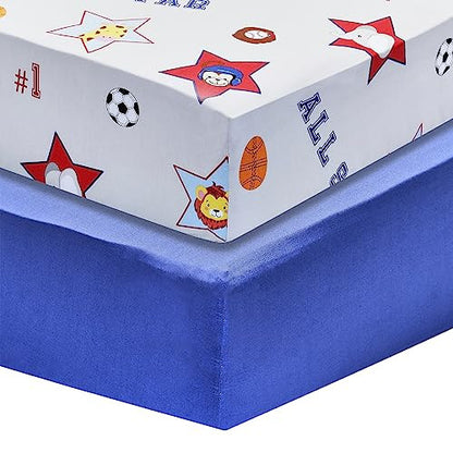 2PK Crib Sheets - Jungle Sports and Blue