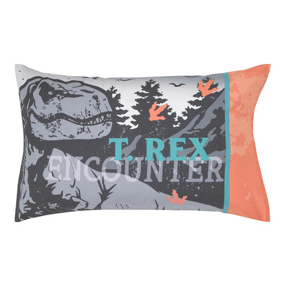 Jurassic World 4-Piece Toddler Bedding Set, T-Rex Map Comforter, Fitted Bottom Sheet, Flat Top Sheet & Pillowcase, Grey, Charcoal and Neon Orange
