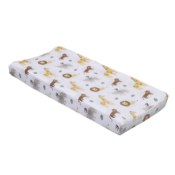 NoJo Safari Animals Contoured Changing Pad Cover, Jungle Elephant, Giraffe, Lion & Cheetah Baby Diaper Pad Cov
