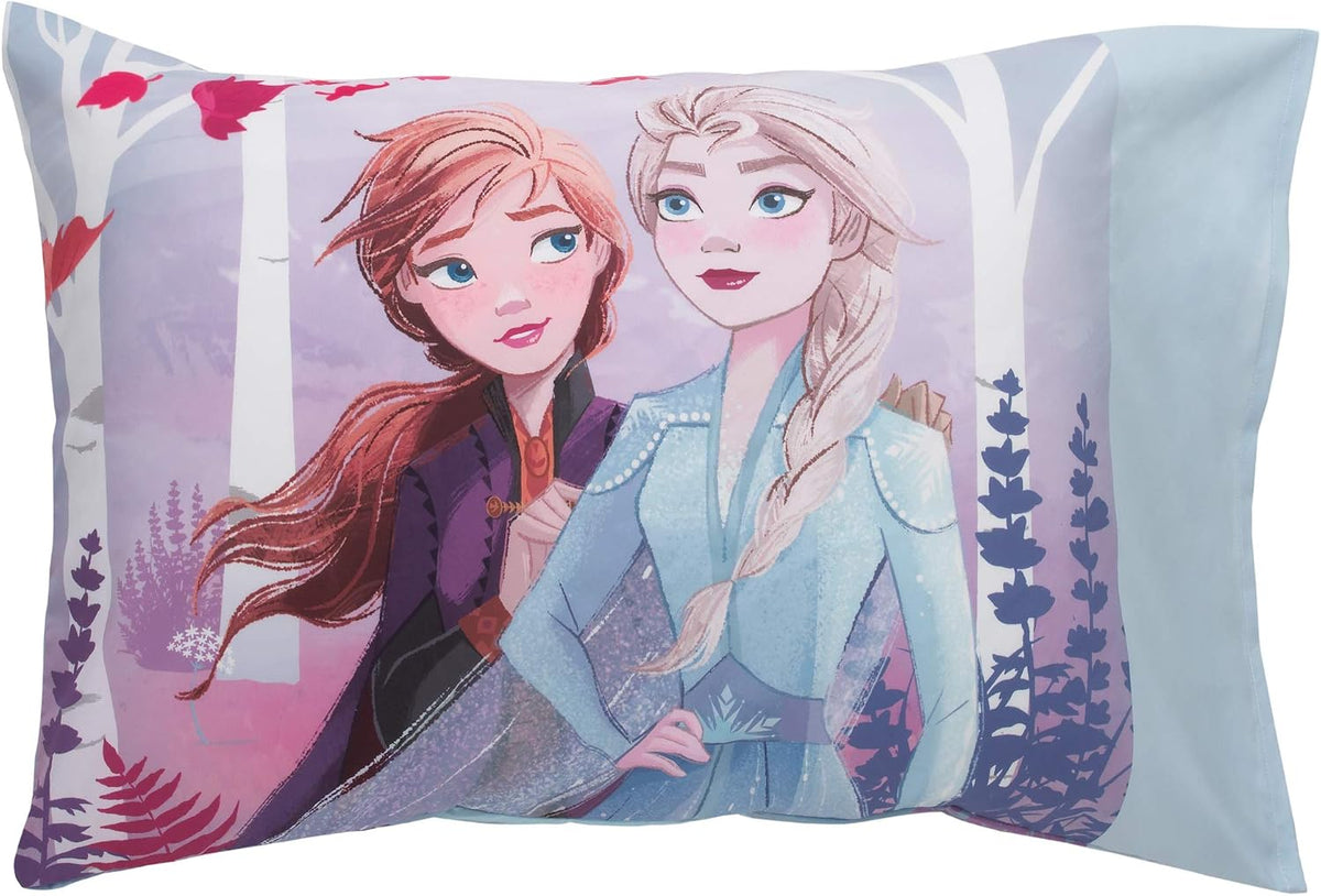 Disney Frozen 4-Piece Toddler Bedding Set, Elsa, Anna & Olaf Comforter, Sheets & Pillowcase, Ice Blue and Lavender
