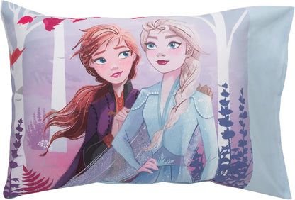 Disney Frozen 4-Piece Toddler Bedding Set, Elsa, Anna & Olaf Comforter, Sheets & Pillowcase, Ice Blue and Lavender
