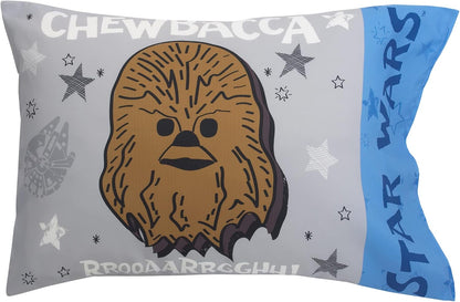 Star Wars Classic 4-Piece Toddler Bedding Set, Quilt, Fitted Sheet, Flat Sheet & Reversible Pillowcase with Travel Tote, Blue and Grey