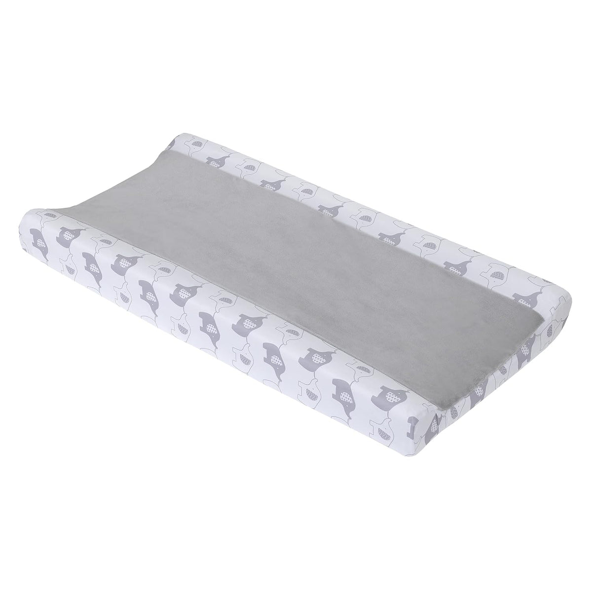 NoJo Elephant Walk Contoured Changing Pad Cover, Plush Center Panel Diaper Pad Cover, Heather Grey and White