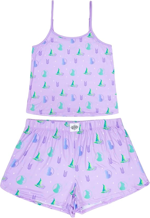Wicked Women's Pajama Set Camisole Tank and Shorts Lavender Witch Hat Print Lounge Sleepwear Sizes S to XL