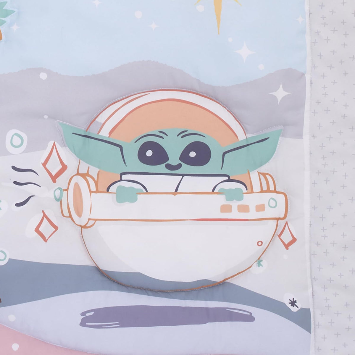 Star Wars Grogu Cutest in the Galaxy 3-Piece Crib Bedding Set, Baby Yoda Comforter, Fitted Crib Sheet & Dust Ruffle, Cream, Sage Green and Tan