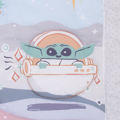 Star Wars Grogu Cutest in the Galaxy 3-Piece Crib Bedding Set, Baby Yoda Comforter, Fitted Crib Sheet & Dust Ruffle, Cream, Sage Green and Tan
