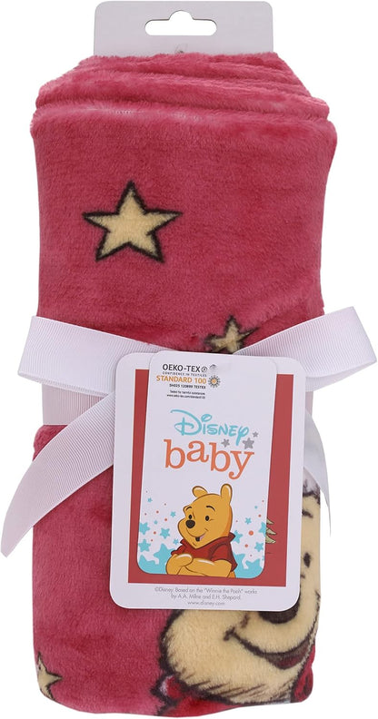 Disney Winnie the Pooh "My First Christmas" Holiday Baby Blanket, 30x40 Photo Op Plush Blanket, Red