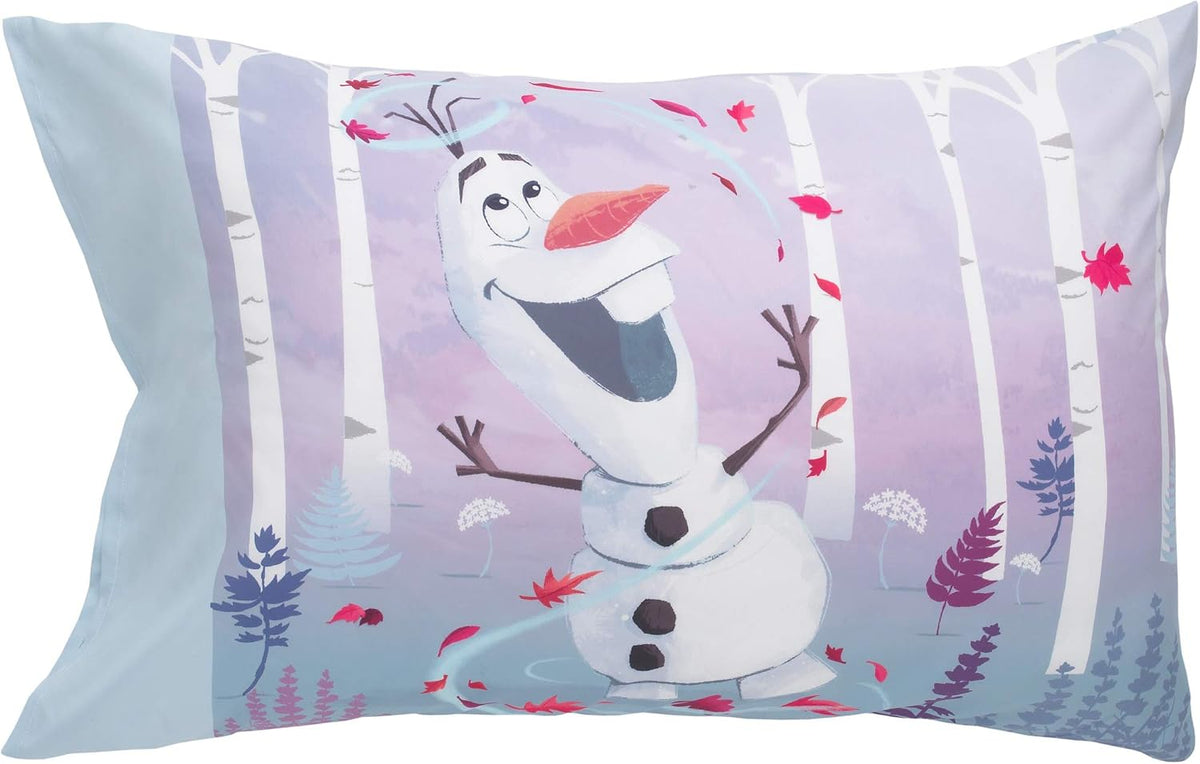 Disney Frozen 4-Piece Toddler Bedding Set, Elsa, Anna & Olaf Comforter, Sheets & Pillowcase, Ice Blue and Lavender