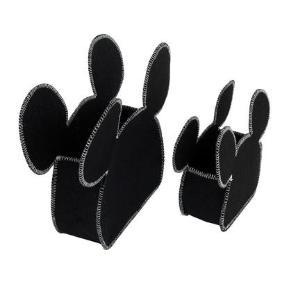 Disney Mickey Mouse Shaped Black 2-Piece Felt Nursery Storage Caddy, Large and Small Organizer Bins