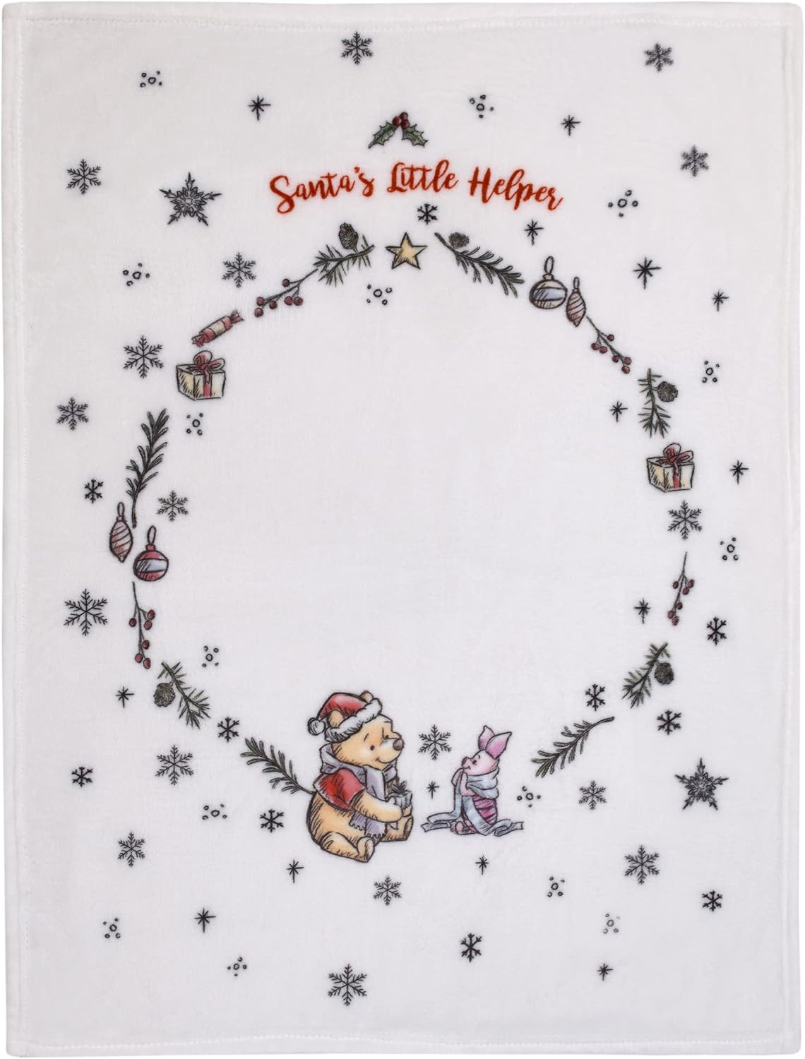 Disney Winnie the Pooh Holiday Baby Blanket, 30x40 "Santa's Little Helper" Milestone Fleece Blanket, White