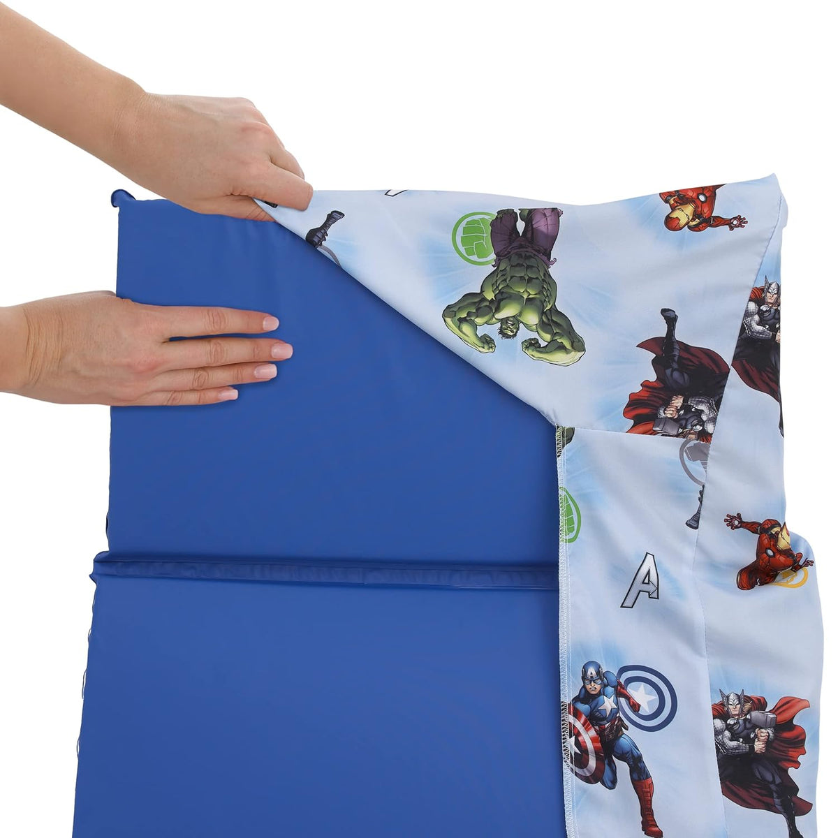 Marvel Avengers Toddler Nap Mat Sheet, Fitted Daycare Cot Cover, Light Blue