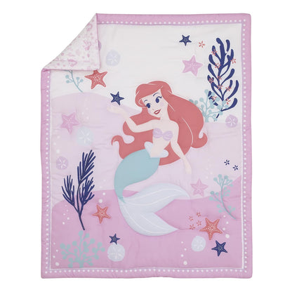 Disney The Little Mermaid Ariel 3-Piece Toddler Bedding Set, Comforter and Fitted Sheets, Pink