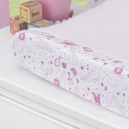 Disney Princess Baby Changing Pad Cover, Cinderella & Belle Fitted Nursery Cover, Pink and White