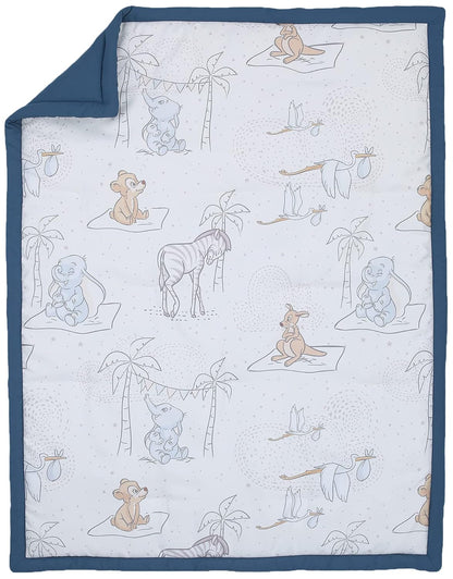 Disney Baby Dumbo Storybook Nursery 6-Piece Crib Bedding Set, Comforter, Fitted Sheets, Blanket, Changing Pad Cover & Wall Decal/Banner, Blue and White
