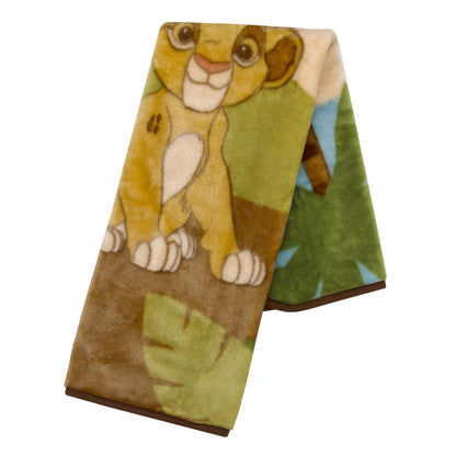 Disney The Lion King Simba Super Soft Plush Baby Blanket, 30x45 Safari Stroller & Crib Fleece Blanket with Brown Trim, Tan and Green