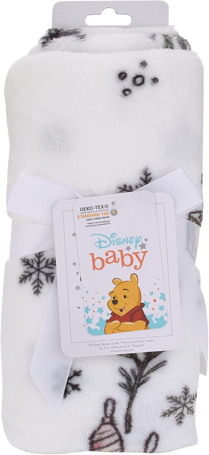 Disney Winnie the Pooh Holiday Baby Blanket, 30x40 "Santa's Little Helper" Milestone Fleece Blanket, White