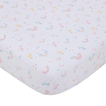 Little Love by NoJo Magical Unicorns Fitted Crib Sheet, Pastel Rainbows & Stars Microfiber Nursery Bedding, Soft Pink, Lavender & Mint