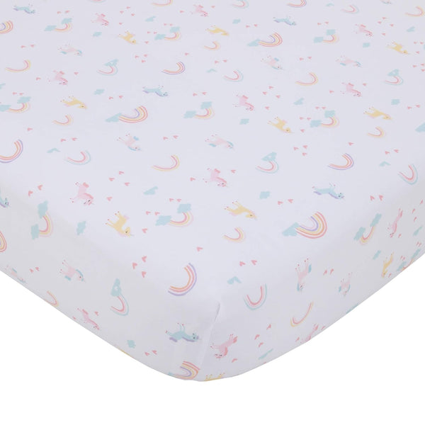 Little Love by NoJo Magical Unicorns Fitted Crib Sheet, Pastel Rainbows & Stars Microfiber Nursery Bedding, So