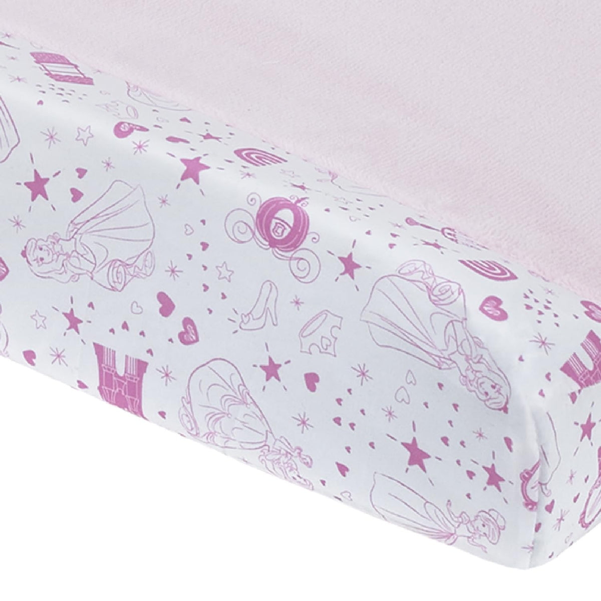Disney Princess Baby Changing Pad Cover, Cinderella & Belle Fitted Nursery Cover, Pink and White