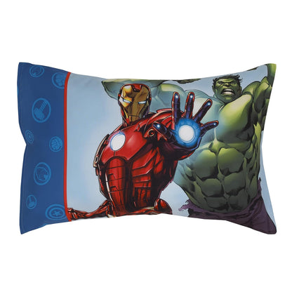 Marvel Avengers 4-Piece Toddler Bedding Set, Comforter, Fitted Sheet, Flat Sheet & Pillowcase, Blue