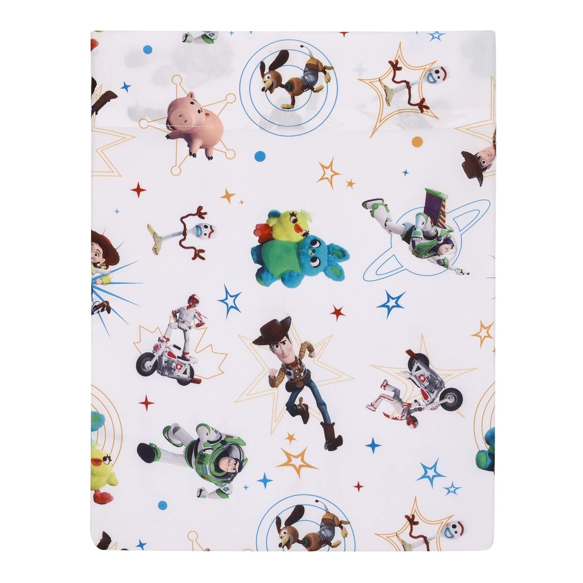 Disney Pixar Toy Story 4-Piece Toddler Bedding Set, Woody, Buzz Lightyear, Jessie & Hamm Comforter, Fitted Bottom Sheet, Flat Top Sheet & Pillowcase, Sky Blue and Red