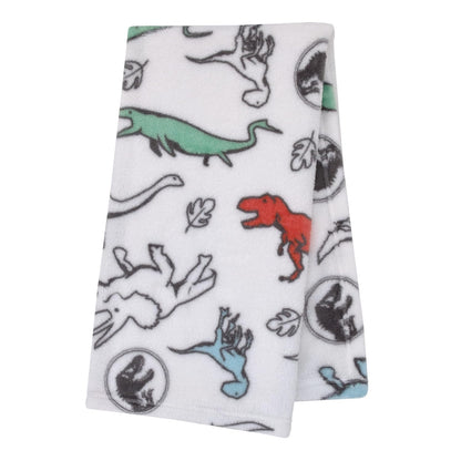 Jurassic World Dinosaurs Super Soft Plush Baby Blanket, 30x40 T-Rex, Raptor & Triceratops Fleece Toddler & Stroller Blanket, White, Blue and Green