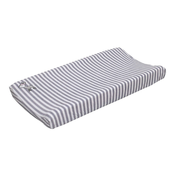 NoJo Little Love Woodland Deer Contoured Changing Pad Cover, Striped Plush Diaper Pad Cover with Embroidered F