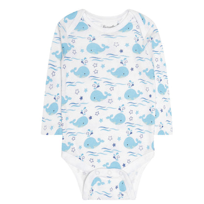 Everyday Kids 7 Pack Blue Long Sleeve Baby Bodysuits for Boys
