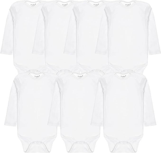Everyday Kids 7 Pack White Long Sleeve Baby Bodysuits for Boys and Girls