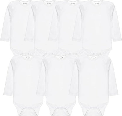 Everyday Kids 7 Pack White Long Sleeve Baby Bodysuits for Boys and Girls