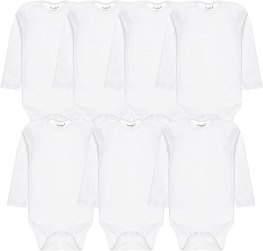 Everyday Kids 7 Pack White Long Sleeve Baby Bodysuits for Boys and Girls