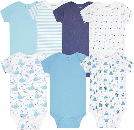 Everyday Kids 7 Pack Blue Short Sleeve Baby Bodysuits for Boys
