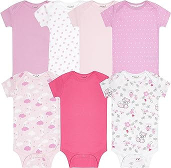 Everyday Kids 7 Pack Pink Short Sleeve Baby Bodysuits for Girls