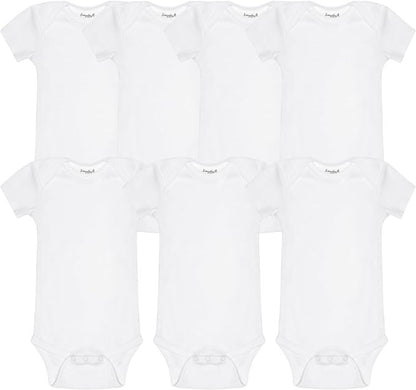 Everyday Kids 7 Pack White Short Sleeve Baby Bodysuits for Boys and Girls