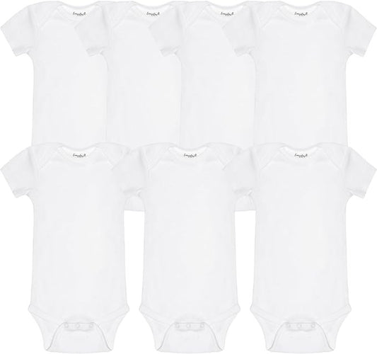 Everyday Kids 7 Pack White Short Sleeve Baby Bodysuits for Boys and Girls