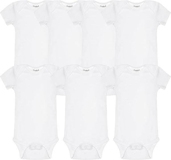 Everyday Kids 7 Pack White Short Sleeve Baby Bodysuits for Boys and Girls
