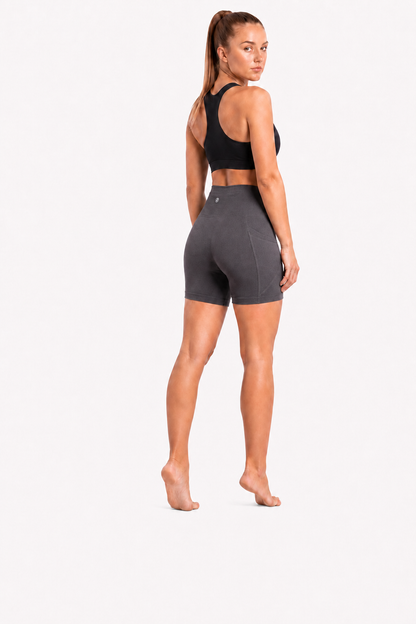 New York Laundry Women's 7-Inch High-Waisted Biker Shorts with Side Pockets, Charcoal Grey